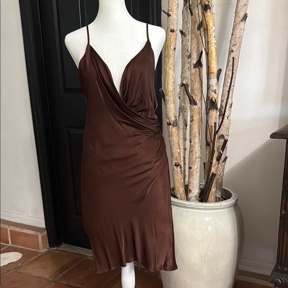 Zara Chocolate Satin Cocktail Dress NWOT Size L